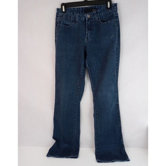 V.S.H. Women's Dark Wash Distressed Beaded Low Rise Bootcut Jeans Size 8 - Picture 2 of 8